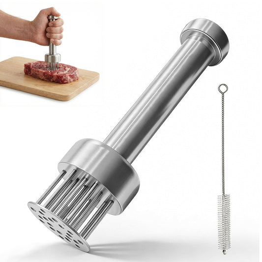 21-Needle Meat Tenderizer Tool - 304 Stainless Steel Manual Meat Prep for Beef, Pork & Chicken, Spring-Loaded Kitchen Tenderizer with Cleaning Brush