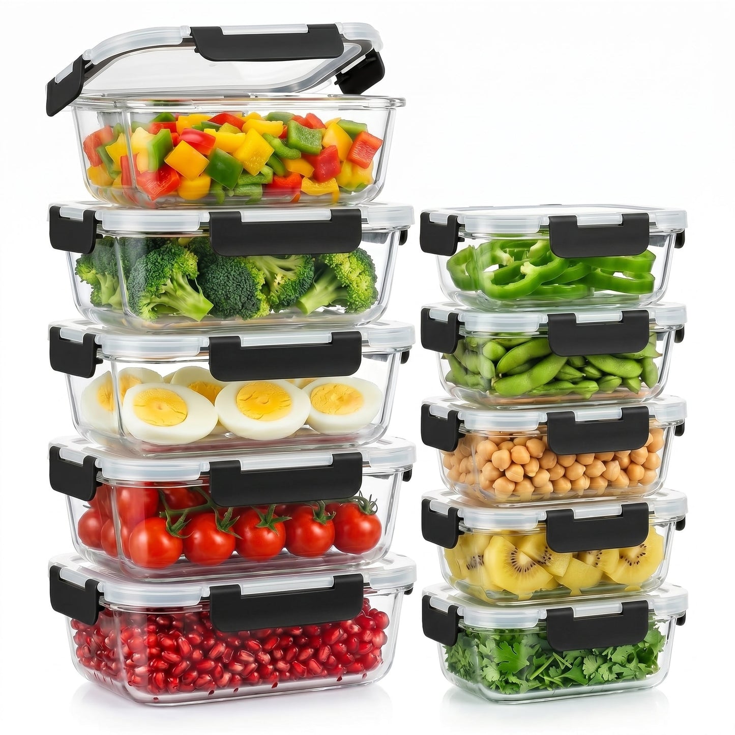 10-Pack Glass Meal Prep Containers with Lids — 5 Large (35oz) & 5 Small (12.5oz), Borosilicate Glass Food Storage for Microwave, Oven, Freezer & Dishwasher