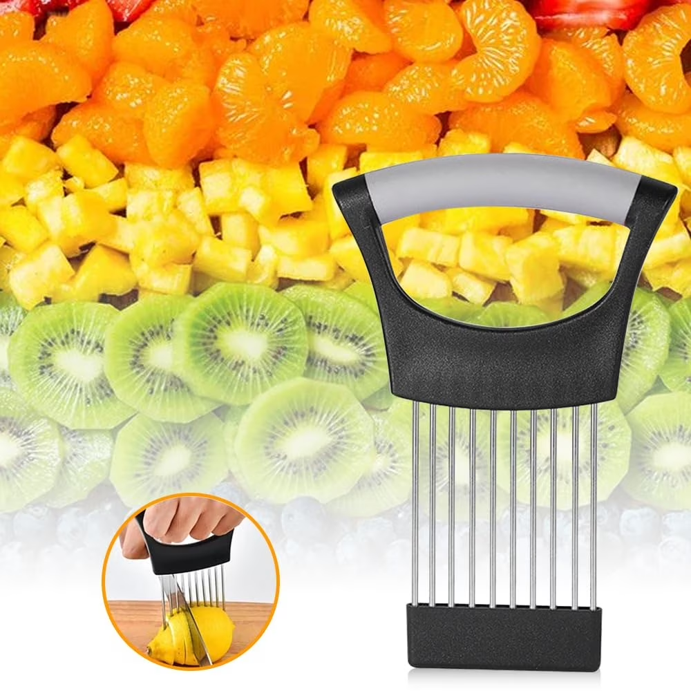 Onion Holder for Slicing, Stainless Steel Vegetable Slicer Cutter for Potato and Tomato, Kitchen Chopper Slicing Assistant Tool Lemon Slicer Onion Cutter,Send Goods from Local Warehouse