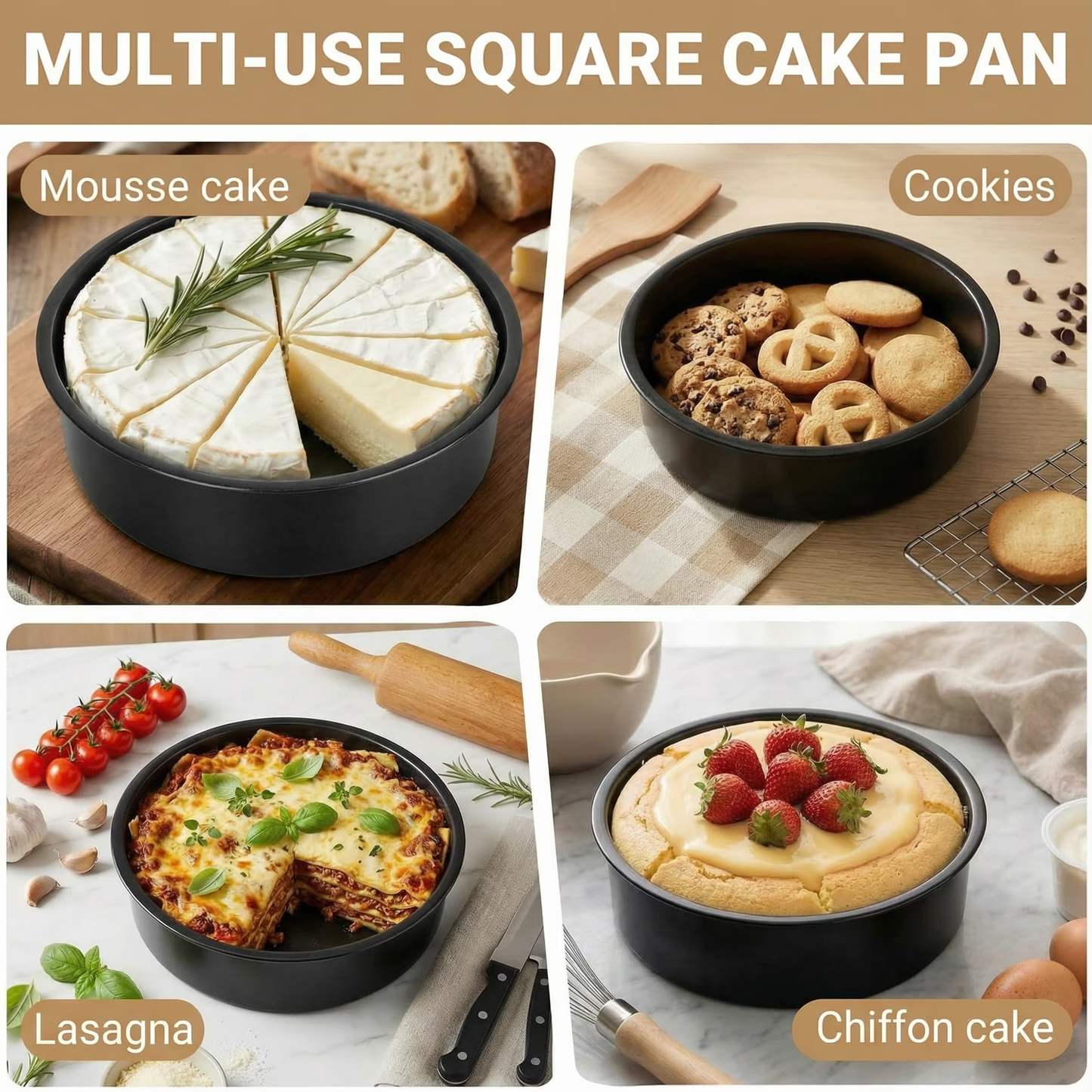 Round Non-Stick Cake Pan Set (8 Inch - 2 Pack), Removable Bottom for Quick Release, Even Heating Baking Pans Ideal for Celebrations & Family Gatherings