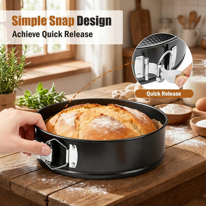 3-Piece Springform Cake Pan Set with Bonus Tools - 5"/7"/9" Round Nonstick Bakeware for Cheesecake, Layer Cakes & Quiche, Includes Parchment Liners & Spatulas