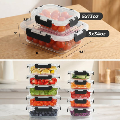 10-Pack Glass Meal Prep Containers with Lids — 5 Large (35oz) & 5 Small (12.5oz), Borosilicate Glass Food Storage for Microwave, Oven, Freezer & Dishwasher