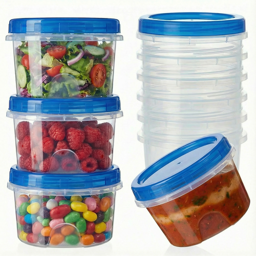 10 Pack 16 oz Freezer Storage Containers with Twist Top Lids, Stackable Reusable Food Containers for Soup, Salad, Oats & Lunch, BPA Free, Microwave & Dishwasher Safe