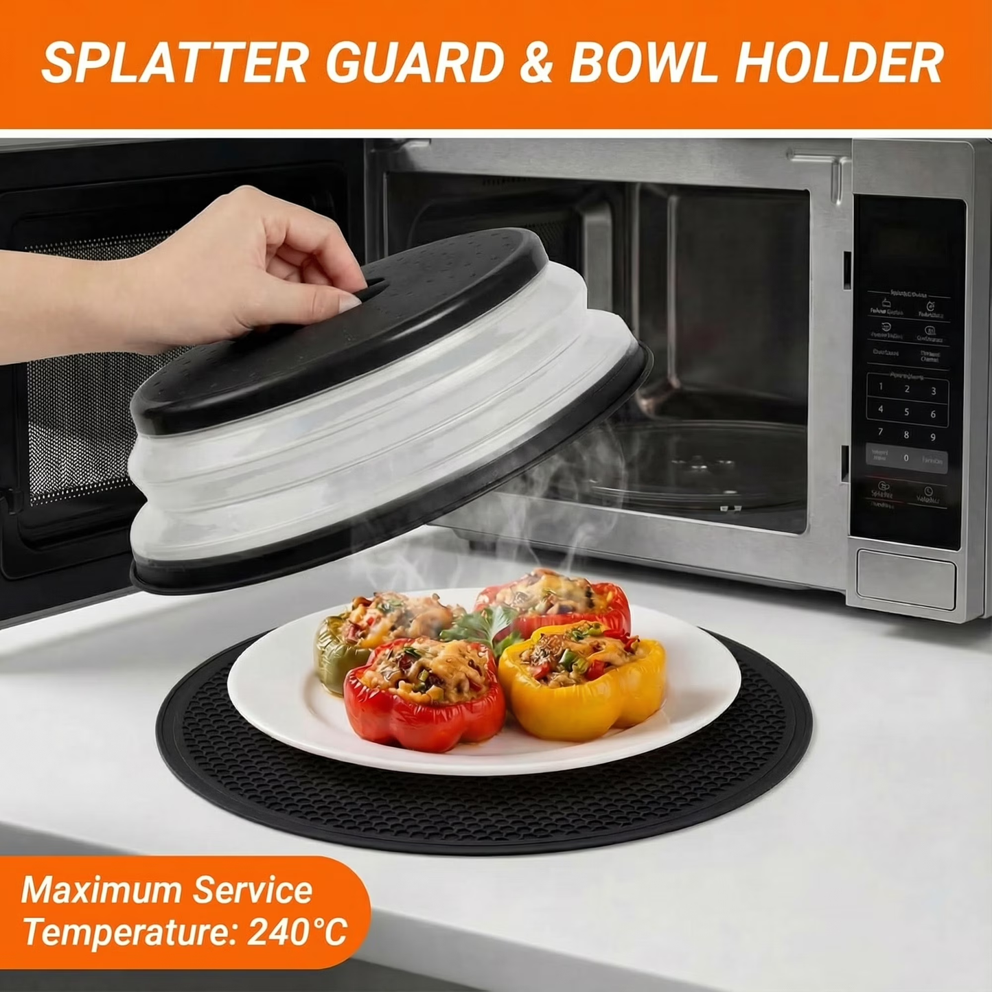 Collapsible Microwave Food Cover, Microwave Splatter Guard with Steam Vent, Dishwasher Safe Kitchen Plate Cover, 1 Pack