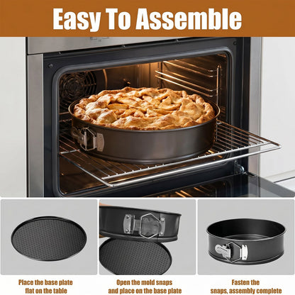 3-Piece Springform Cake Pan Set with Bonus Tools - 5"/7"/9" Round Nonstick Bakeware for Cheesecake, Layer Cakes & Quiche, Includes Parchment Liners & Spatulas