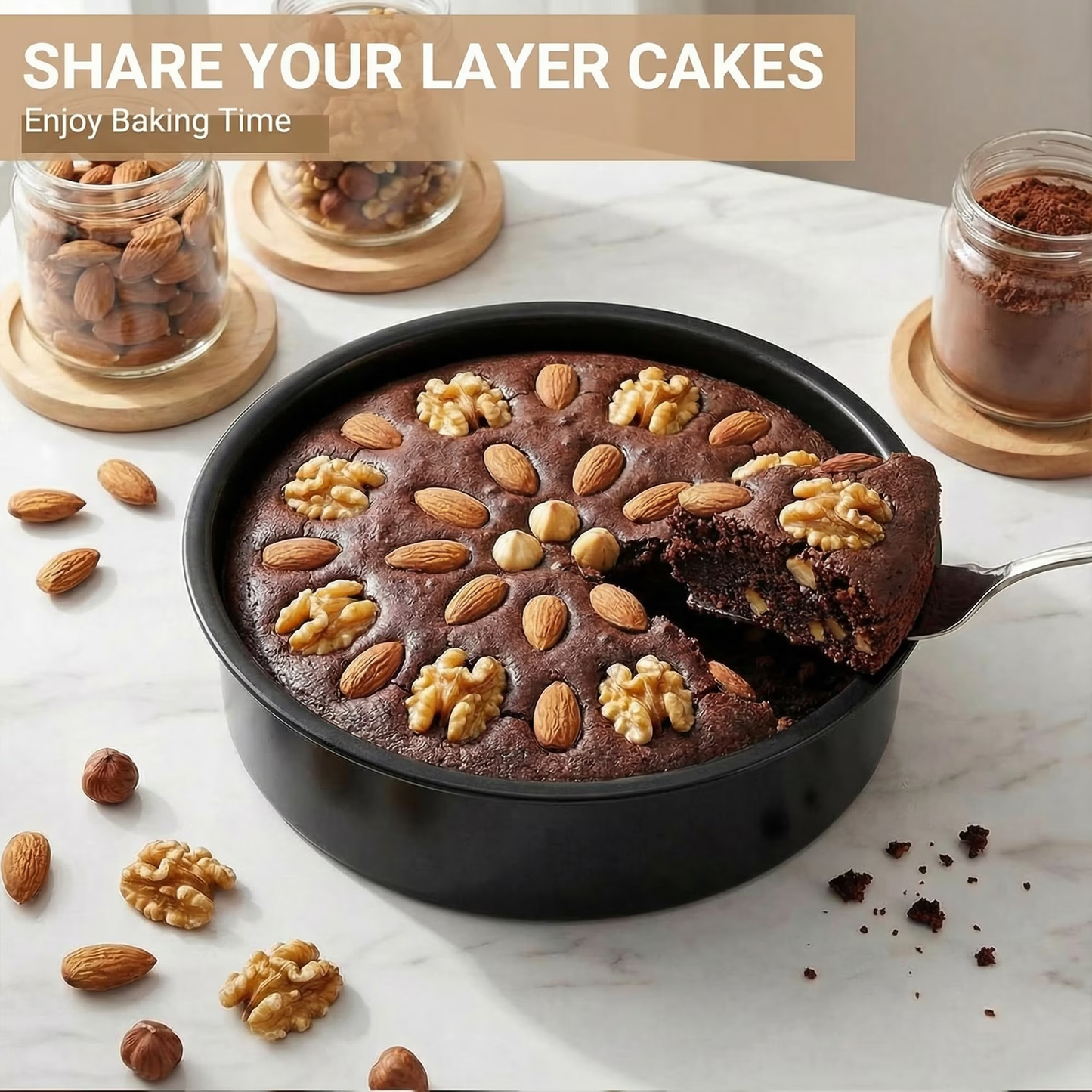 Round Non-Stick Cake Pan Set (8 Inch - 2 Pack), Removable Bottom for Quick Release, Even Heating Baking Pans Ideal for Celebrations & Family Gatherings