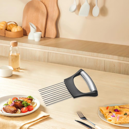 Onion Holder for Slicing, Stainless Steel Vegetable Slicer Cutter for Potato and Tomato, Kitchen Chopper Slicing Assistant Tool Lemon Slicer Onion Cutter,Send Goods from Local Warehouse