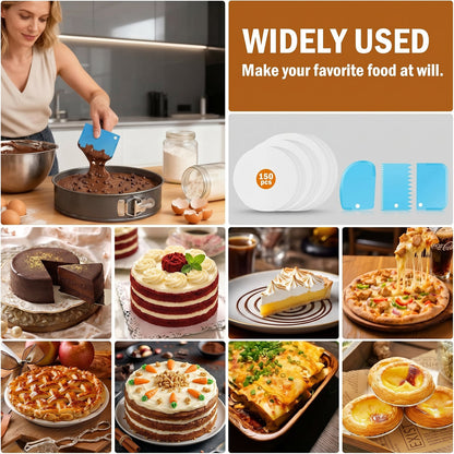 3-Piece Springform Cake Pan Set with Bonus Tools - 5"/7"/9" Round Nonstick Bakeware for Cheesecake, Layer Cakes & Quiche, Includes Parchment Liners & Spatulas