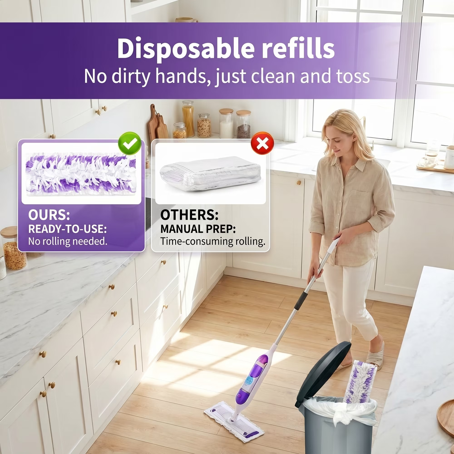 Disposable Mop Pads for Power Mop — Multi-Surface Cleaning Refills, Wet & Dry Floor Wipes, 40 Pack