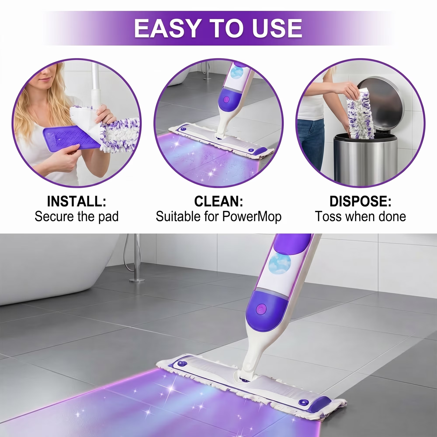 Disposable Mop Pads for Power Mop — Multi-Surface Cleaning Refills, Wet & Dry Floor Wipes, 40 Pack