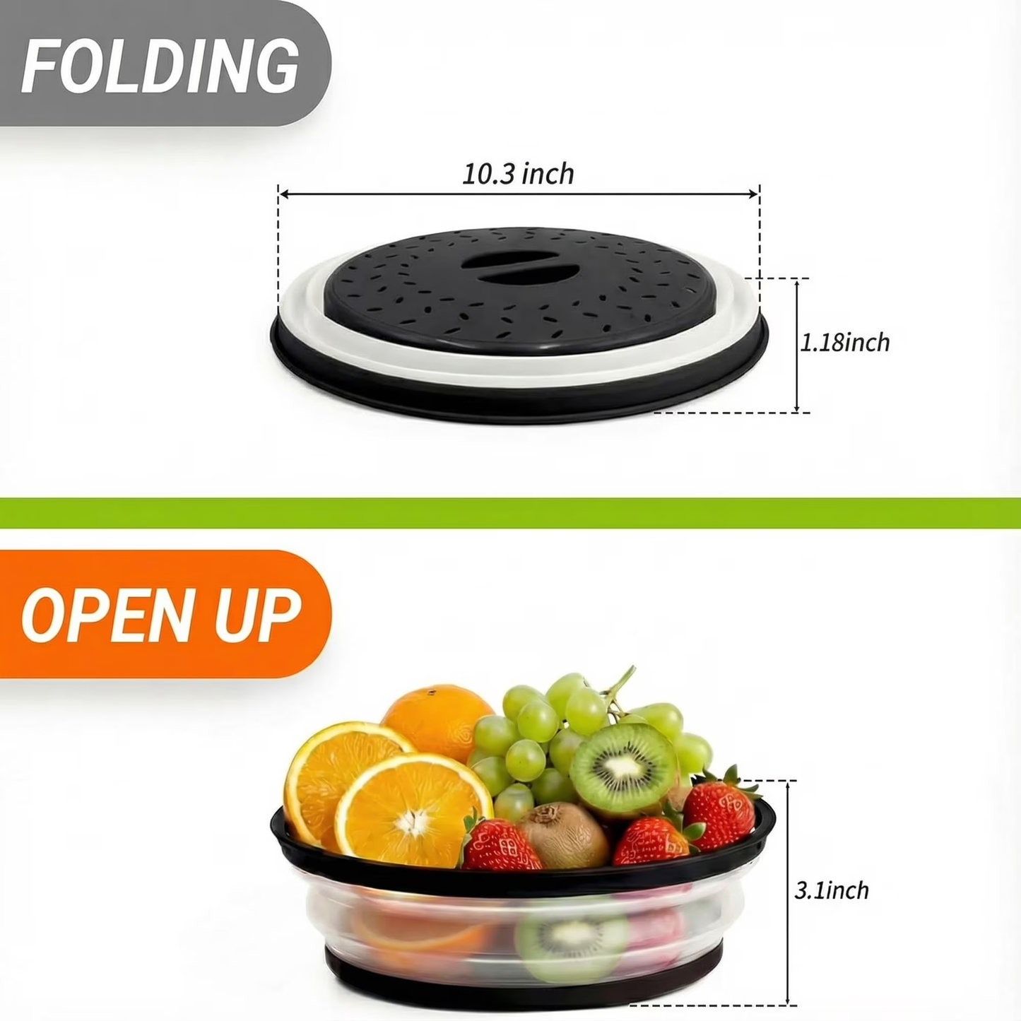 Collapsible Microwave Food Cover, Microwave Splatter Guard with Steam Vent, Dishwasher Safe Kitchen Plate Cover, 1 Pack