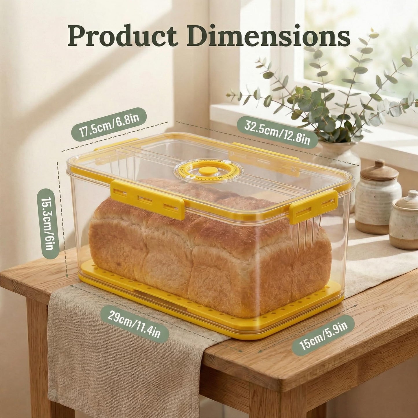Airtight Bread Box, Portable Kitchen Storage Bin with Date Reminder Lid, Ideal for Storing Bread, Toast, Bagels, Pastries and Fruits on Countertop (Yellow)